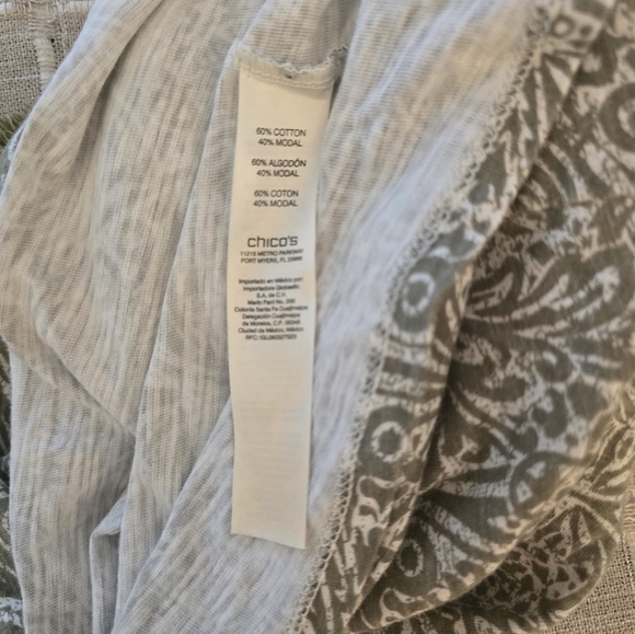 Chico's Size 2 Modal Blend Tassle Sage Green Pasiley Blouse - Picture 4 of 10